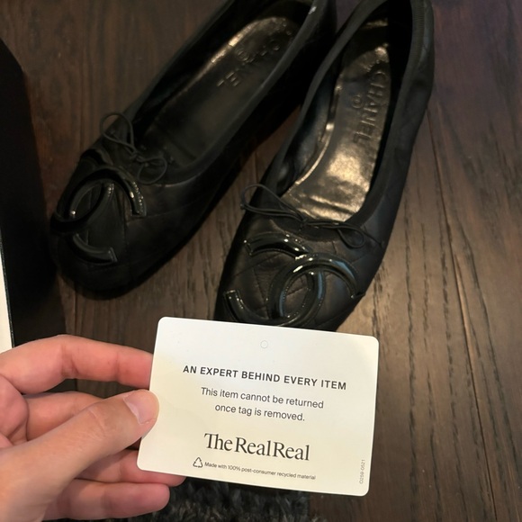 Chanel Cambon black flats oversized double logo quilted ballet flat size 40 - Picture 11 of 16